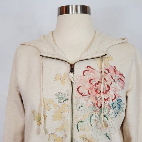 EDDIE BAUER Cream Asian Boho Print Hoodie Jacket S EUC - Picture 6 of 8